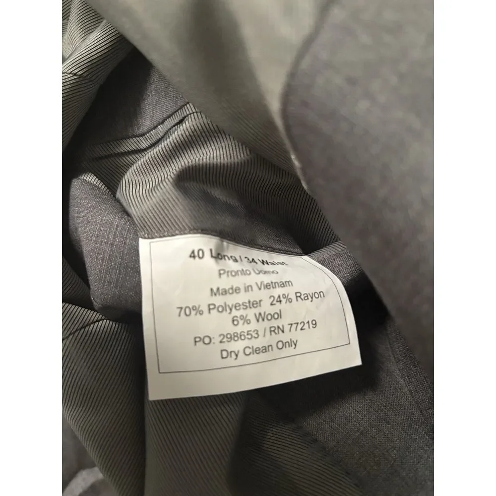 New Pronto Uomo Mens 2 Button Sport Blazer Gray‎ Jacket Size 40L
